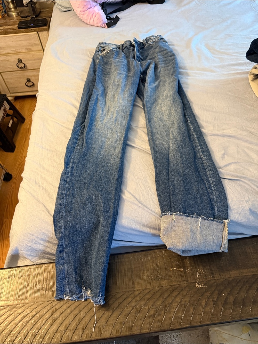 KanCan Women's Boyfriend Jeans in Medium Blue Distressed Wash